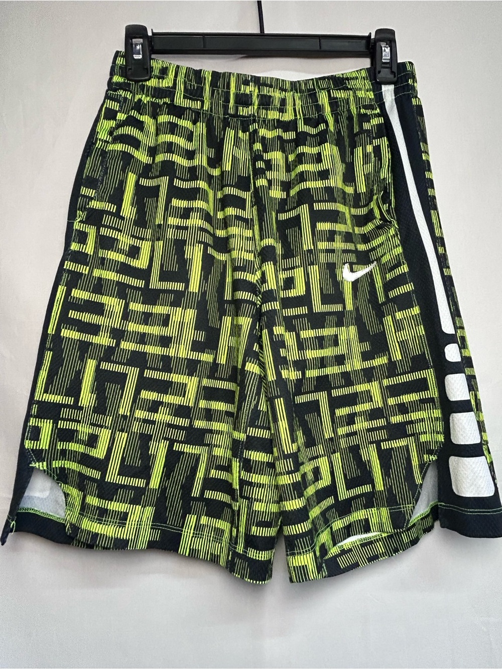 Nike Youth Black & Neon Green Geometric Athletic Shorts